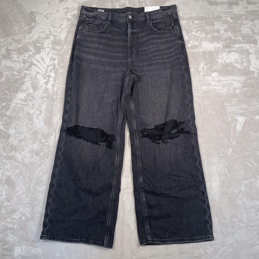 NEW American Eagle Women's Jeans Dreamy Drape High Rise Baggy Wide Leg 18W Black